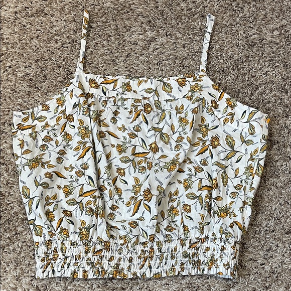 Loft Floral Tank Rushed banded Cotton botton Top Large - Picture 3 of 10